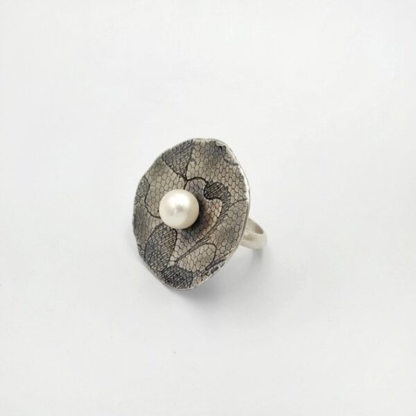 silver 925 ring with oxidized texture