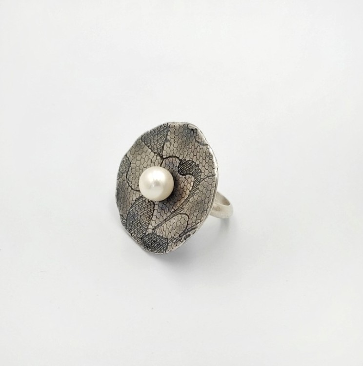 silver 925 ring with oxidized texture silver 925 ring with oxidized texture - Image 1