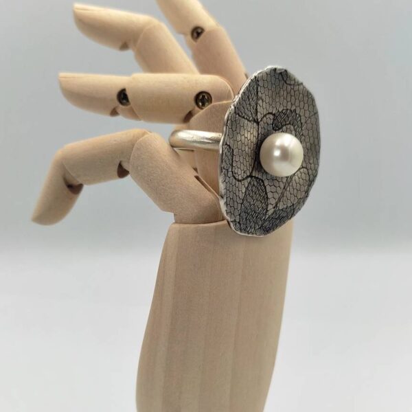 silver 925 ring with oxidized texture