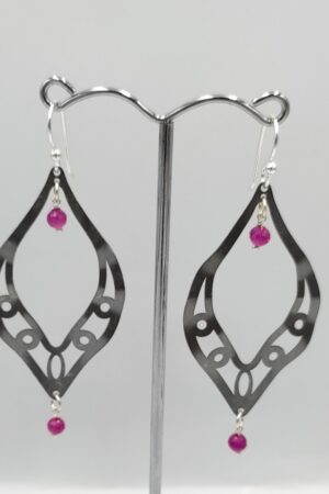 black plated silver 925 earrings with rubies