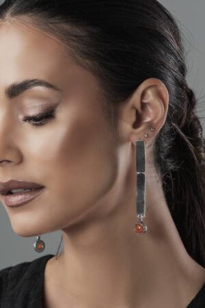 hammered earrings with semiprecious stone carnelian