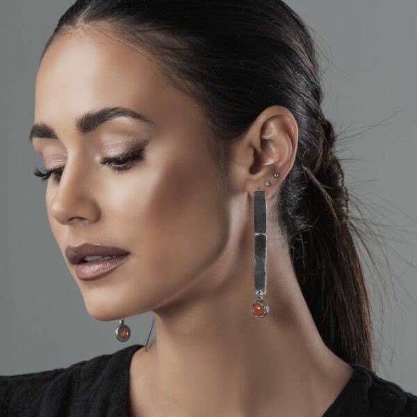 hammered earrings with semiprecious stone carnelian