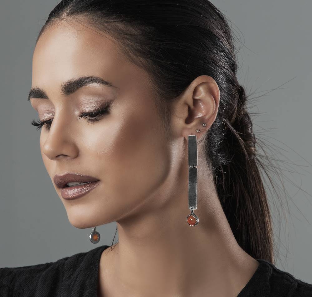 hammered earrings with semiprecious stone carnelian hammered earrings with semiprecious stone carnelian - Image 1