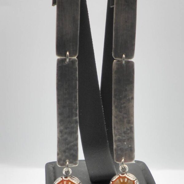 hammered earrings with semiprecious stone carnelian